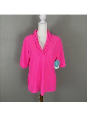 NEW TZU TZU $99 Rosie Top Size XL Bombshell Pink Pleats Stretchy UPF 50+ Shirt